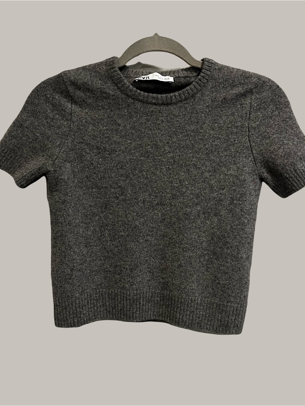 Zara Wool Blend Grey Short Sleeve Knit Sweater | Size Small | Crew Neck